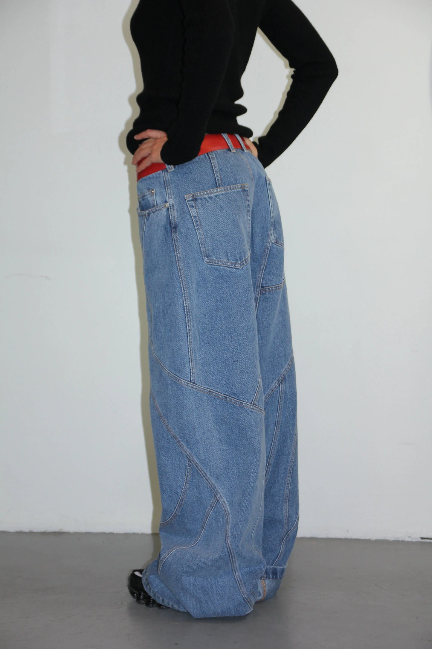 JEANS LARGE SURPIQUÉ EN TOSADE - RIZ POLI soemshop - RIZ POLI