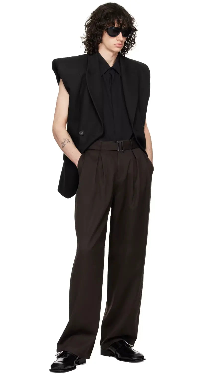PANTALON LARGE À DOUBLE PLIS ET CEINTURE AMOVIBLE - LOUIS GABRIEL NOUCHI soemshop - LOUIS GABRIEL NOUCHI