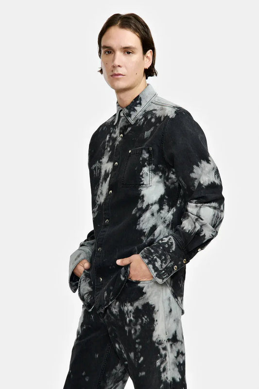 CHEMISE À DOUBLE MANCHETTE EN DENIM SMOKE - LOUIS GABRIEL NOUCHI soemshop - LOUIS GABRIEL NOUCHI