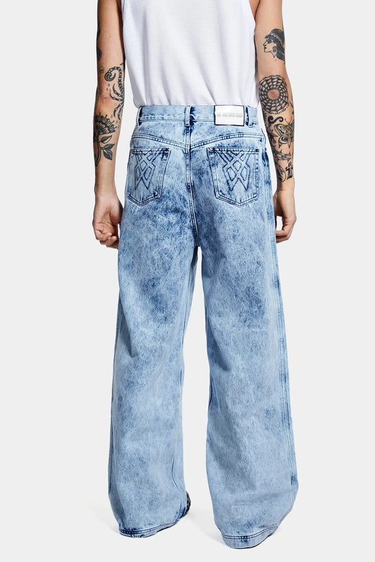 PANTALON ZIPPÉ EN DENIM DÉLAVÉ - LOUIS GABRIELLE NOUCHI soemshop - Louis Gabriel Nouchi